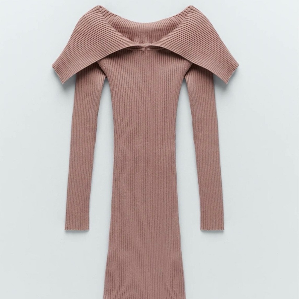 ZARA NWT Elegant Off-Shoulder Knit Ribbed Mini Dress